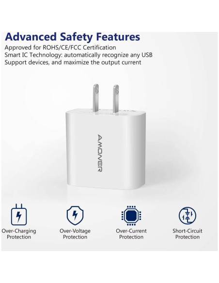 Cargador de Pared USB Amoner 15W 3 Puertos Carga Rápida