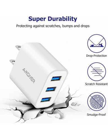 Cargador de Pared USB Amoner 15W 3 Puertos Carga Rápida