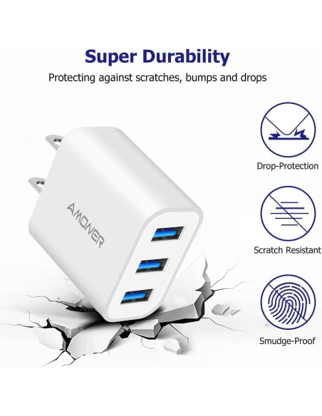 Cargador de Pared USB Amoner 15W 3 Puertos Carga Rápida