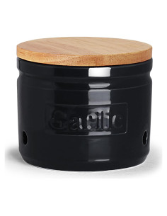 Conservador de Ajo ONTUBE Cerámica con Tapa de Madera 10.16 cm