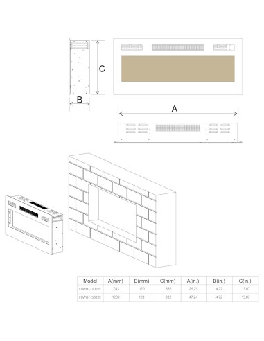 Chimenea Eléctrica FULEIWO FLAME 76.2x43.9cm 3D Silenciosa