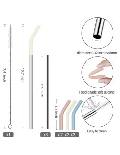 Juego de 3 Pajillas de Acero Inoxidable JINRICH 20 oz con Silicona 2