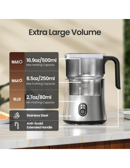 Espumador y Vaporizador de Leche Eléctrico TOPZEE TMF-350-SIL 500ml