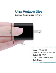 Cargador de Pared USB HopePow 1A 5V - 3 Paquete Negro 2