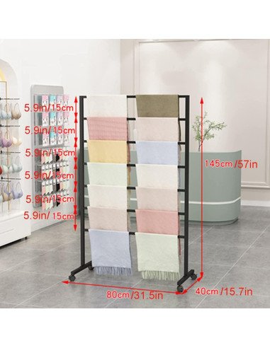 Soporte de exhibición de bufandas ZOUXIKOU con ruedas 7 varillas