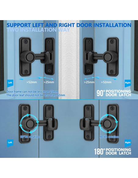 Cerradura de Puerta de Granero Deslizante Kitmose Negra 90/180