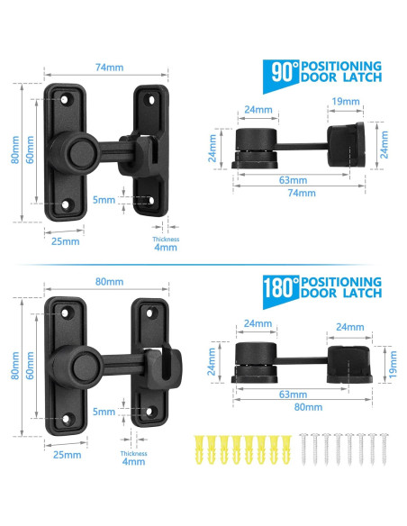 Cerradura de Puerta de Granero Deslizante Kitmose Negra 90/180