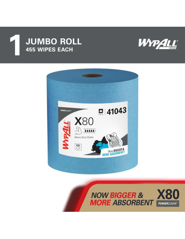 Paños WypAll PowerClean X80 Uso Pesado Azul 455 Hojas Jumbo