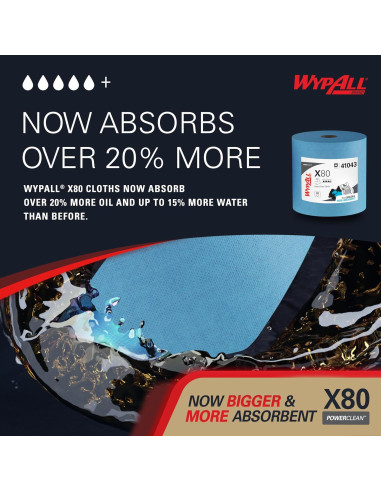 Paños WypAll PowerClean X80 Uso Pesado Azul 455 Hojas Jumbo