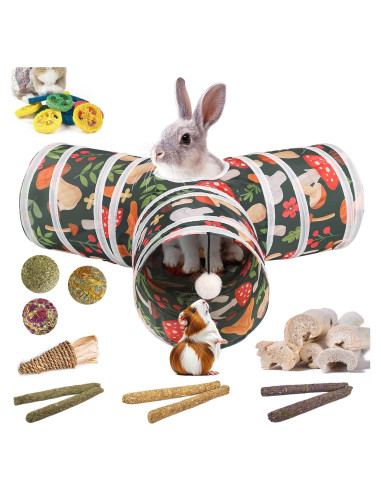 Túnel y Juguetes para Conejos Mechpia - Kit de Masticar 80 cm