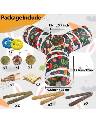 Túnel y Juguetes para Conejos Mechpia - Kit de Masticar 80 cm