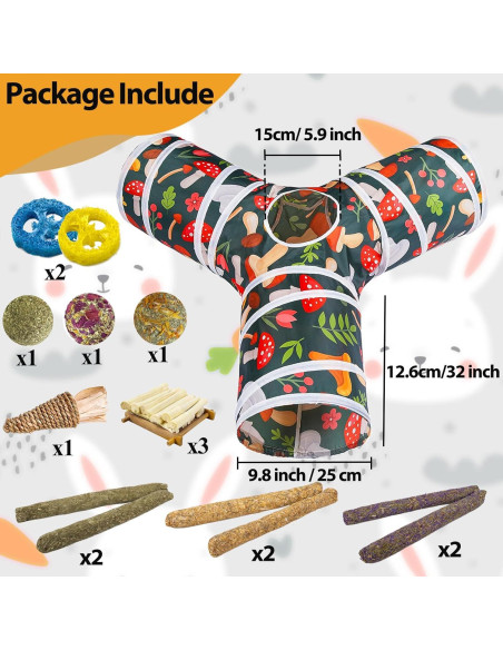 Túnel y Juguetes para Conejos Mechpia - Kit de Masticar 80 cm Túnel y Juguetes para Conejos Mechpia - Kit de Masticar 80 cm