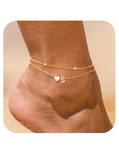 Tobilleras de Iniciales en Corazón Oro 14k para Mujeres