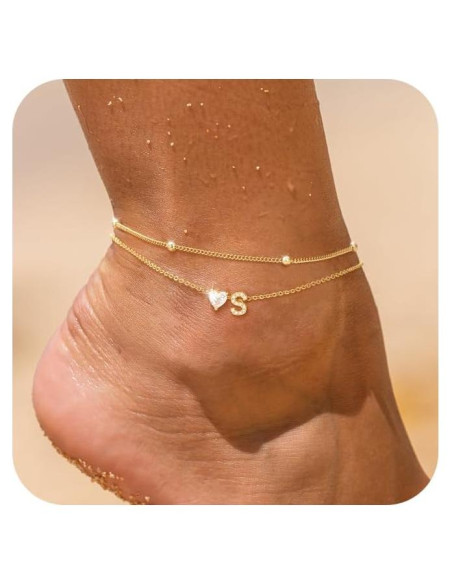 Tobilleras de Iniciales en Corazón Oro 14k para Mujeres Tobilleras de Iniciales en Corazón Oro 14k para Mujeres