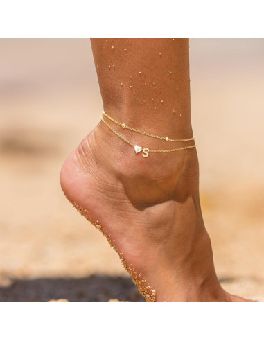 Tobilleras de Iniciales en Corazón Oro 14k para Mujeres