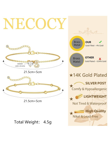 Tobilleras de Iniciales en Corazón Oro 14k para Mujeres