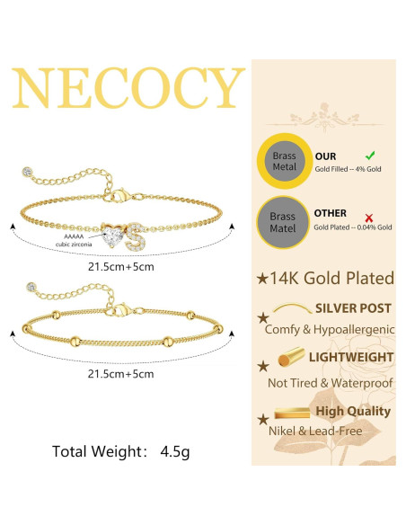 Tobilleras de Iniciales en Corazón Oro 14k para Mujeres Tobilleras de Iniciales en Corazón Oro 14k para Mujeres