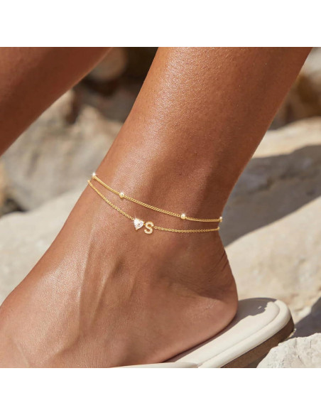 Tobilleras de Iniciales en Corazón Oro 14k para Mujeres Tobilleras de Iniciales en Corazón Oro 14k para Mujeres