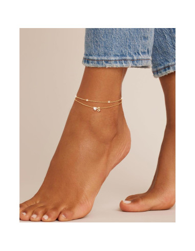 Tobilleras de Iniciales en Corazón Oro 14k para Mujeres