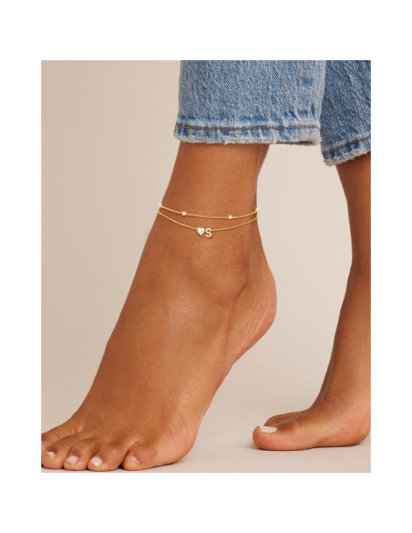 Tobilleras de Iniciales en Corazón Oro 14k para Mujeres Tobilleras de Iniciales en Corazón Oro 14k para Mujeres