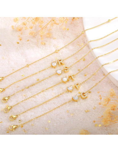 Tobilleras de Iniciales en Corazón Oro 14k para Mujeres