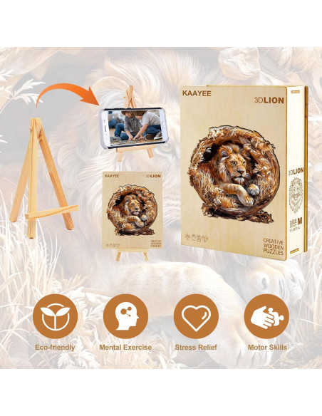 Rompecabezas de Madera KAAYEE 3D Rey León 100 Piezas 21.6 cm