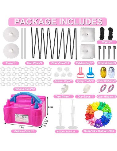 Kit de Arco de Globos iRabey 3m con Bomba Eléctrica y 100 Globos
