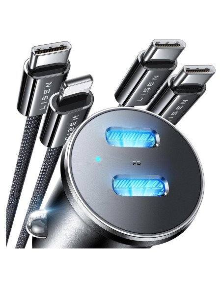Cargador de Coche USB C LISEN 90W Carga Rápida Dual 45W