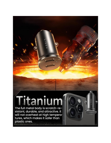 Cargador de Coche USB C LISEN 90W Carga Rápida Dual 45W