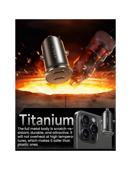 Cargador de Coche USB C LISEN 90W Carga Rápida Dual 45W