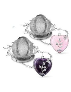 Juego de 2 Coladores de Té NSTaygate con Cristales de Amatista y Cuarzo Rosa