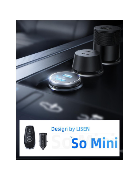 Cargador de Coche USB C LISEN 90W Carga Rápida Dual 45W