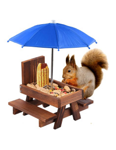 Mesa de Picnic para Ardillas SKWIRRLE con Paraguas Azul