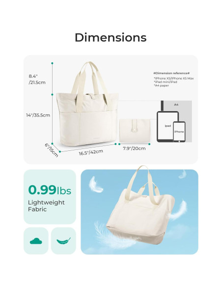 Bolsa Tote Plegable BAGSMART para Mujeres 42x15x36 cm Beige