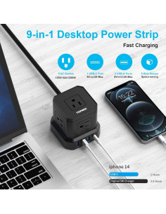 Regleta de Energía TOPREK 5 Salidas + 1 USB-C + 3 USB-A 2