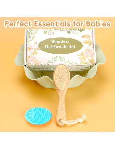 Conjunto de Cepillos para Bebé Madera y Silicona Verde