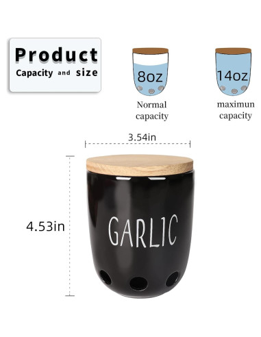 Contenedor de Ajo Cerámica HAOTOP con Tapa de Madera Negro