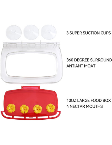 Comedero para Colibríes HCGADON Ventana 0.29L Rojo Antihormigas