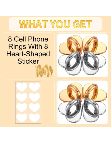 Anillo Adhesivo para Teléfono Móvil Moxweyeni - 8 Pcs Corazón