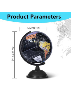 Globo Terráqueo Giratorio 20.32 cm Negro con Soporte Educativo 2