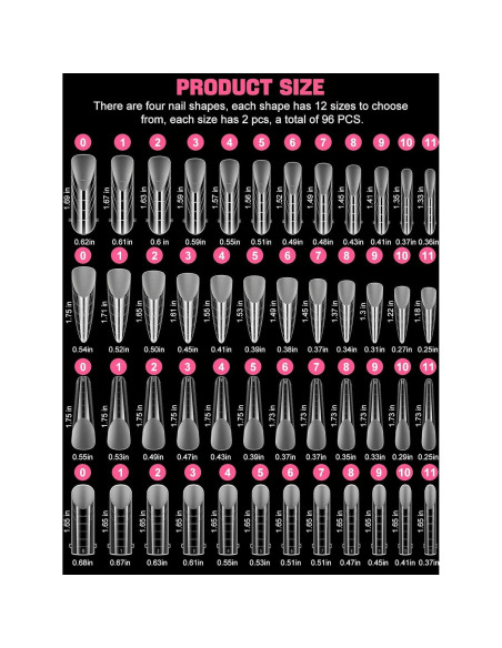 Kit de Moldes de Uñas Dual EBANKU 96 Piezas Transparentes Mate