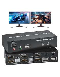Interruptor KVM 2 Monitores LUKFOCAB 4K HDMI DP USB 2.0