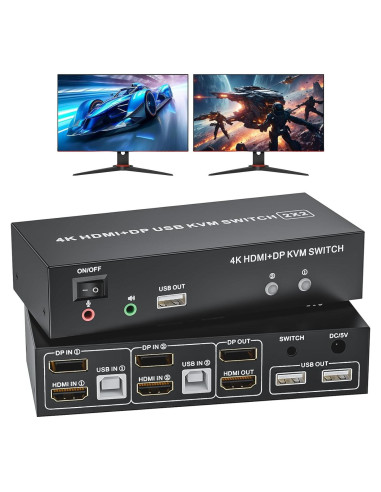 Interruptor KVM 2 Monitores LUKFOCAB 4K HDMI DP USB 2.0