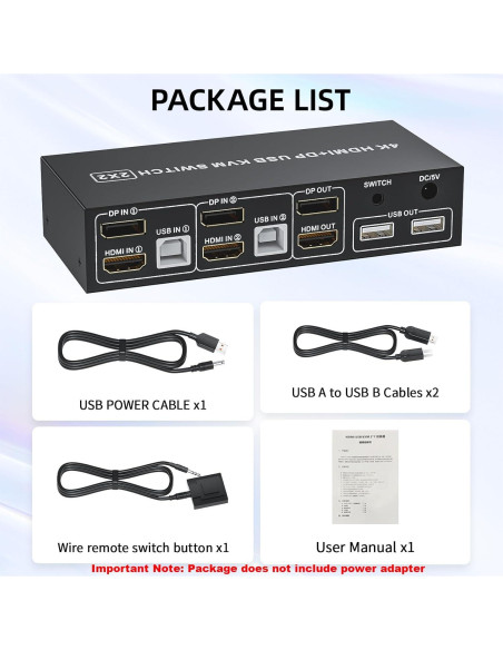 Interruptor KVM 2 Monitores LUKFOCAB 4K HDMI DP USB 2.0