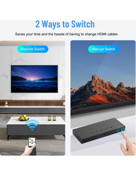 Conmutador HDMI 5 Puertos 4K 60Hz RuiPuo Selector con Control Remoto