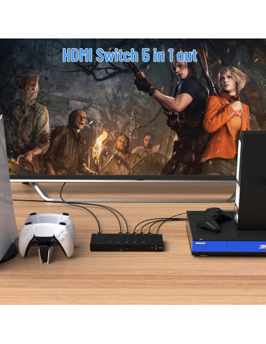 Conmutador HDMI 5 Puertos 4K 60Hz RuiPuo Selector con Control Remoto