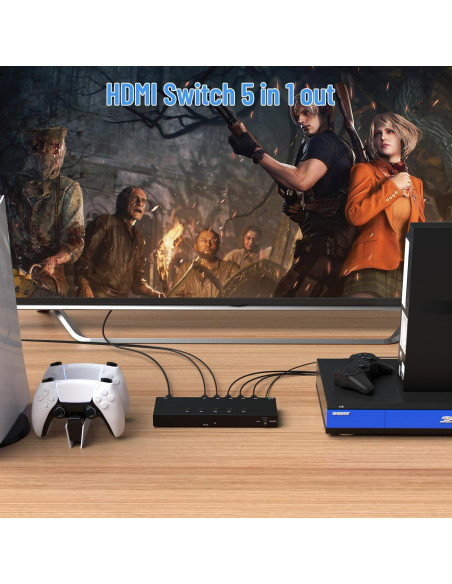 Conmutador HDMI 5 Puertos 4K 60Hz RuiPuo Selector con Control Remoto