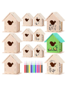 Kit de Manualidades para Niños - 12 Casas de Madera DIY