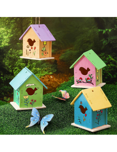 Kit de Manualidades para Niños - 12 Casas de Madera DIY