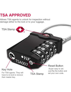 Cerradura de Equipaje TSA ZHEGE, Combinación 4 Dígitos, Negro 2